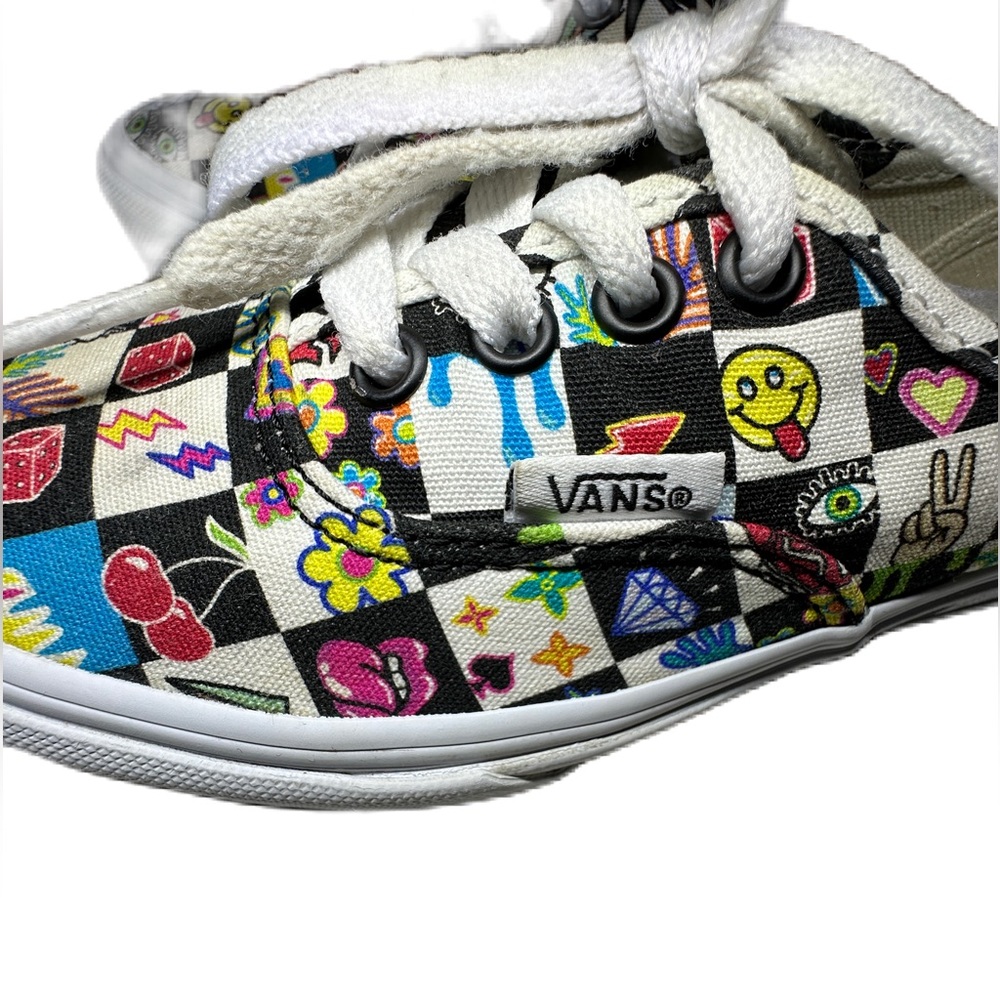 Vans Sneaker Youth Size 1 Peace Out Smiley Face Shoe Cherries - Picture 5 of 8